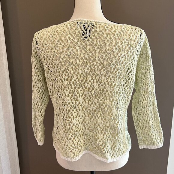 Ladies Norton McNaughton lime green/white knit sweater, Size Small - Picture 3 of 6